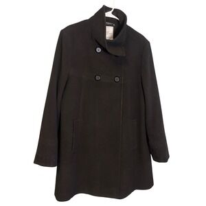 Larry Levine Womens Wool Blend Double Breasted Mock Neck Peacoat Black Size 16